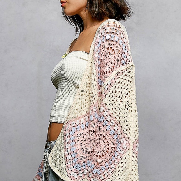 New Pol Open cardigan Top in Crochet Granny Squares Outseam Size OS One Size !! - Picture 11 of 12